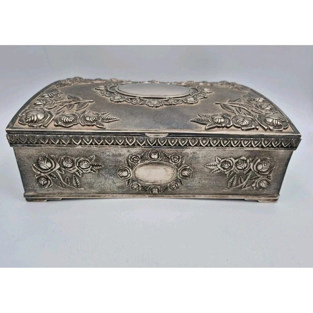 Vintage Godinger Silver Plated Large Jewelry Box Red Velvet Interior 1980s